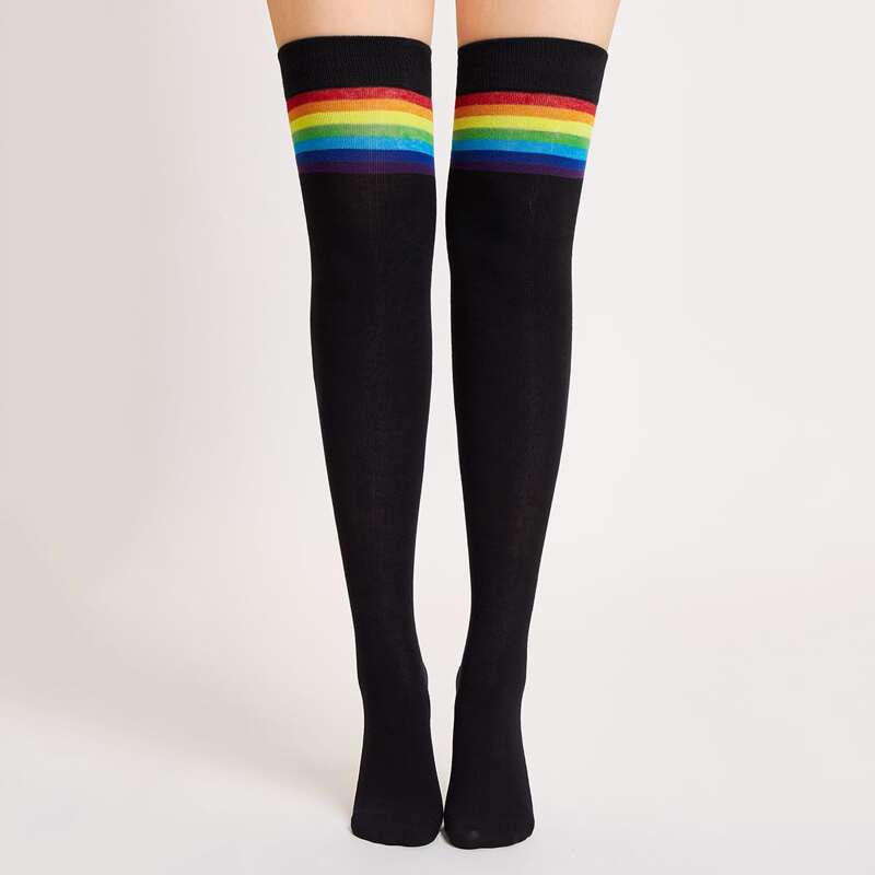 

Rainbow Stripe Over-the-knee Socks, Black