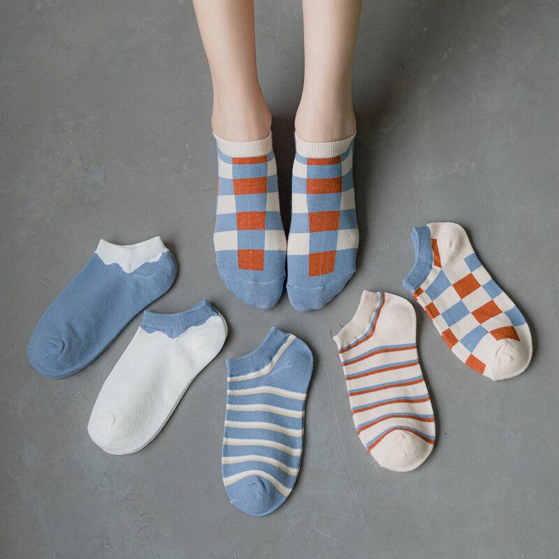 

6pairs Plaid Ankle Socks, Multicolor