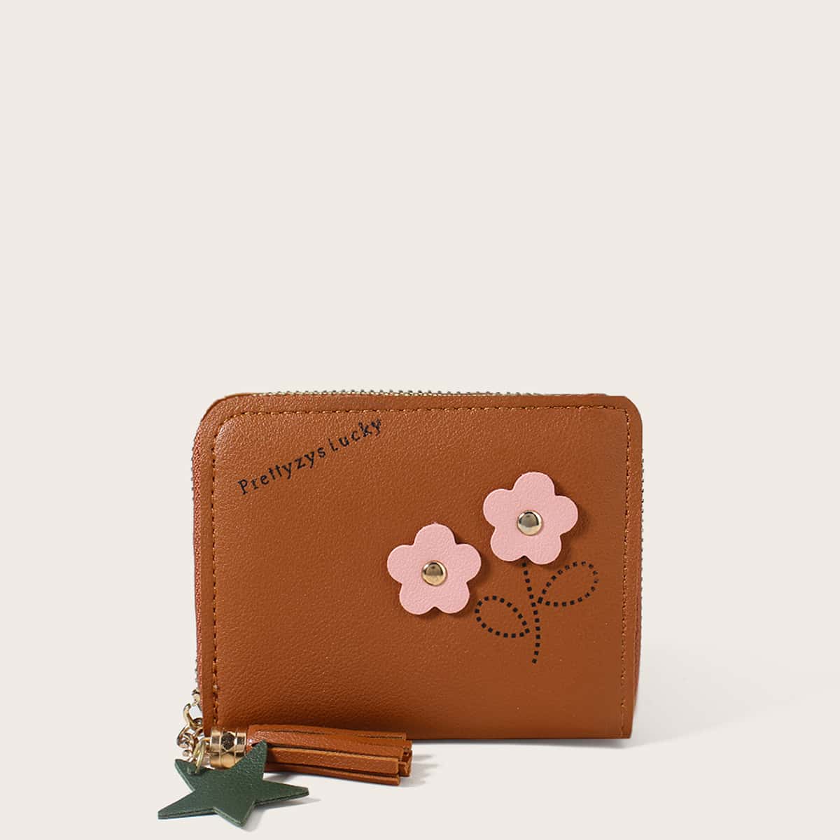 

Floral Zip Around Purse, Brown