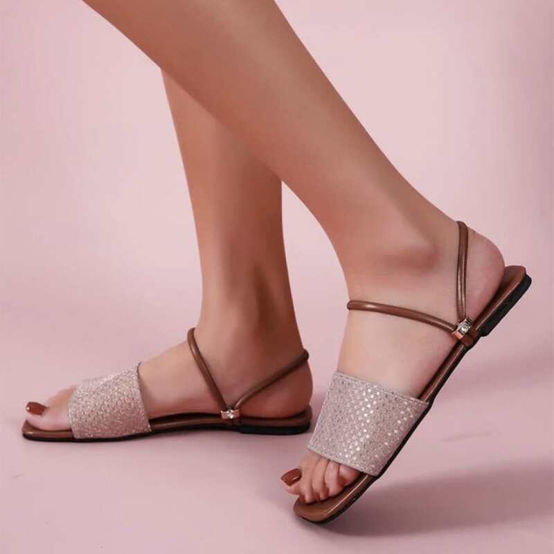 

Glitter Band Slide Sandals, Brown
