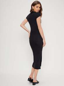 SHEIN Vestido ajustado tejido de canalé de poliéster reciclado - Negro - Ver 2