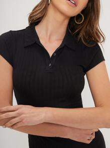 SHEIN Vestido ajustado tejido de canalé de poliéster reciclado - Negro - Ver 7