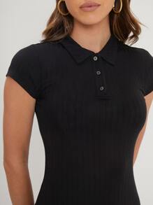 SHEIN Vestido ajustado tejido de canalé de poliéster reciclado - Negro - Ver 8