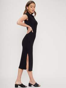 SHEIN Vestido ajustado tejido de canalé de poliéster reciclado - Negro - Ver 9