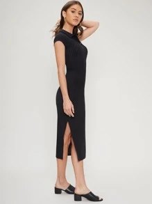 SHEIN Vestido ajustado tejido de canalé de poliéster reciclado - Negro - Ver 10