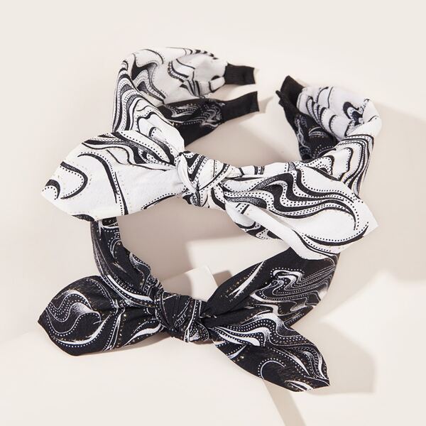 

2pcs Graphic Bow Decor Headband, Black and white