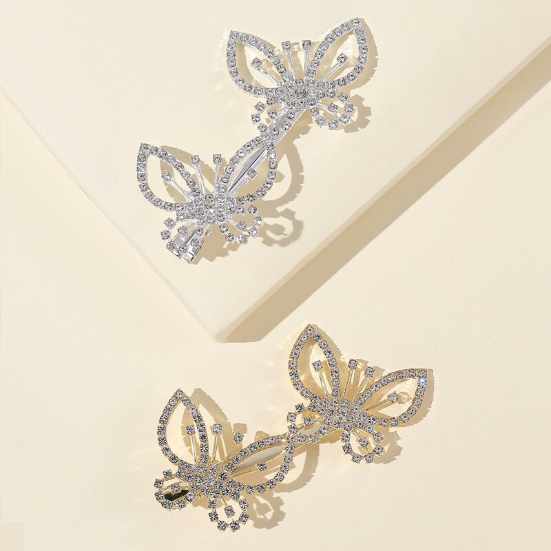 

2pcs Rhinestone Decor Butterfly Design Hair Clip, Multicolor