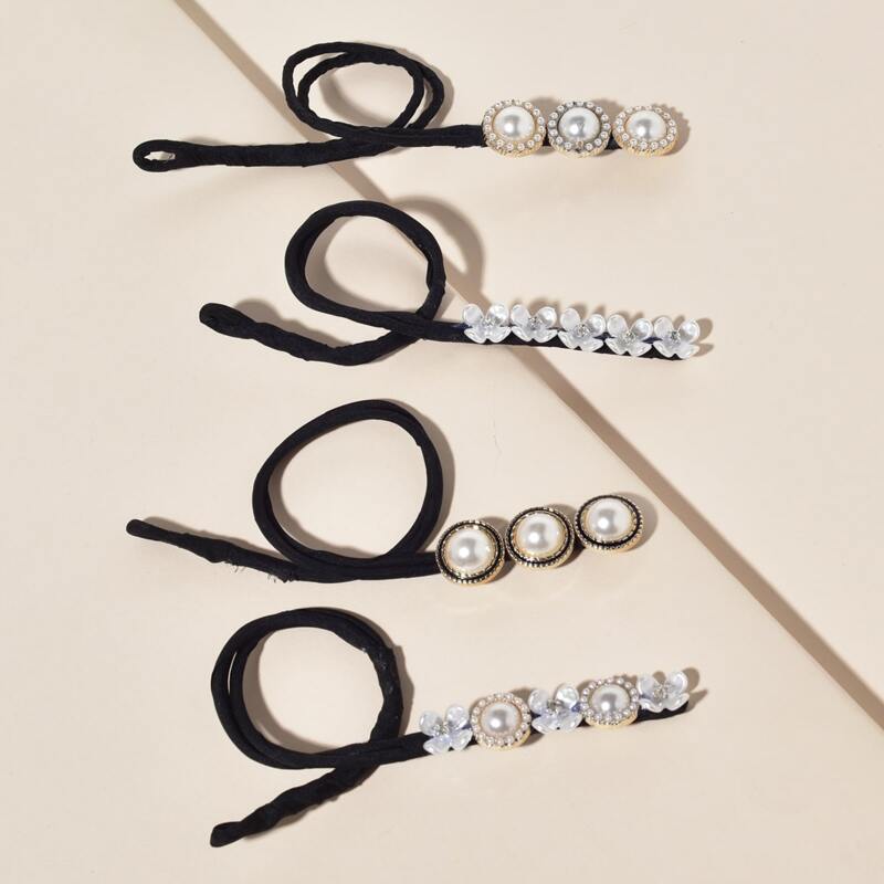 

4pcs Faux Pearl Hair Tie, Multicolor