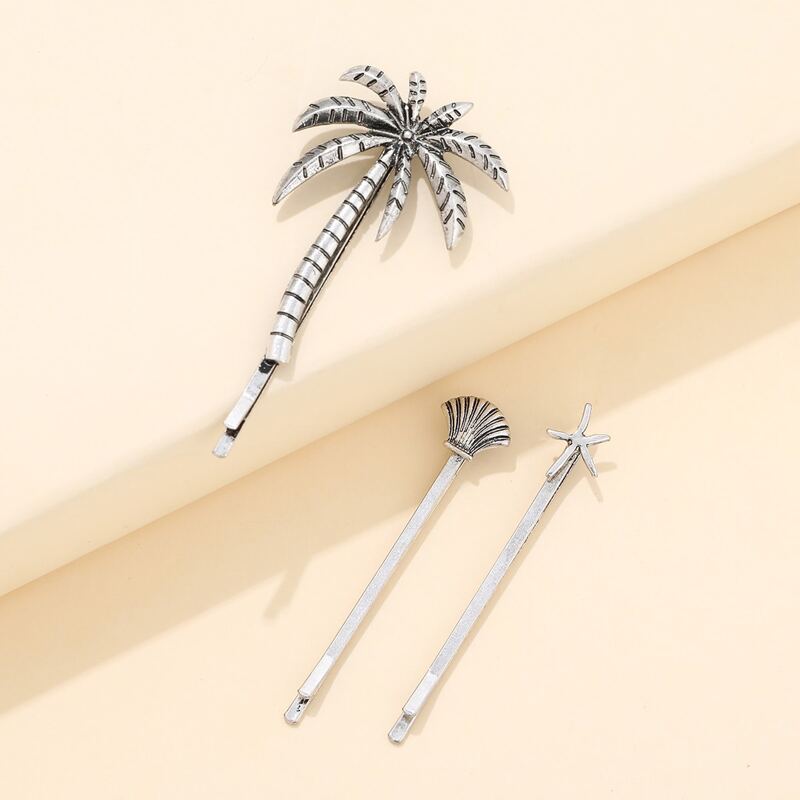 

3pcs Shell Decor Hair Clip, Silver