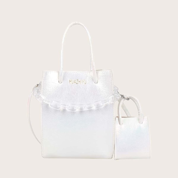 

2pcs Holographic Chain Decor Satchel Bag, White