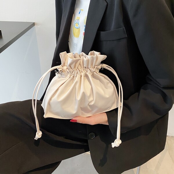 

Drawstring Decor Ruched Bag, Beige