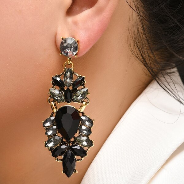 

Rhinestone Drop Earrings, Black