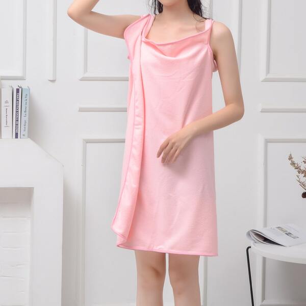 

1pc Plain Wearable Bath Towel, Pink