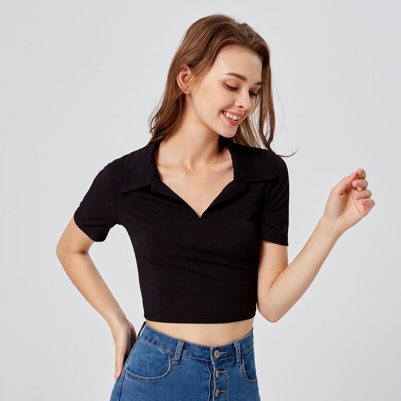 

Solid Ribbed Crop Tee, Black