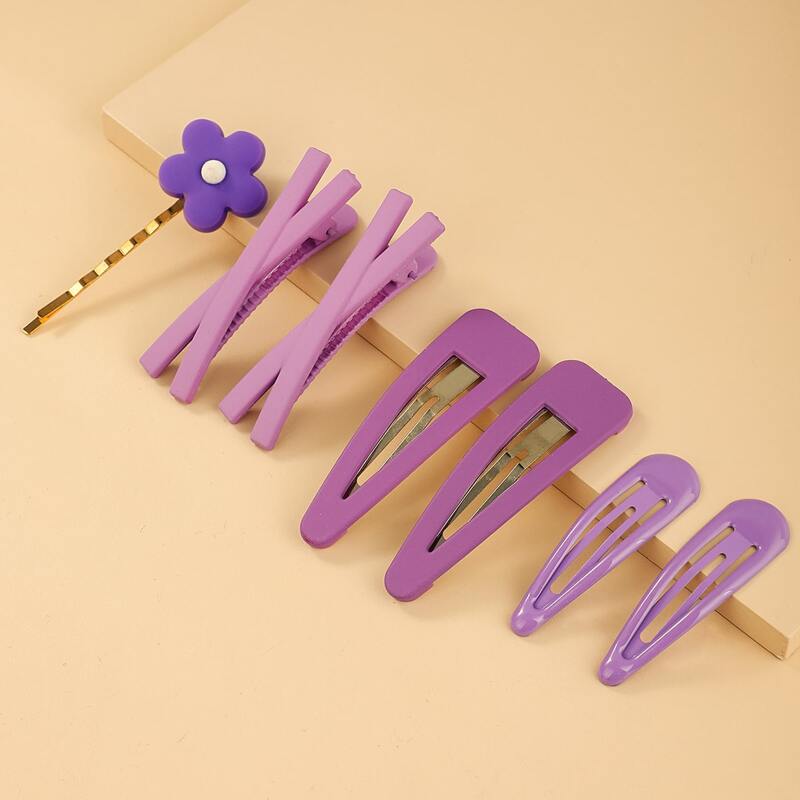 

7pcs Floral Decor Hair Clip, Purple