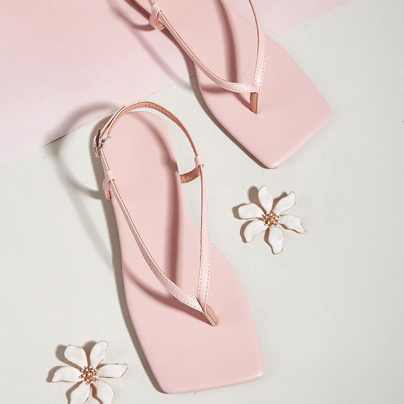 

Thin Strap Flat Thong Sandals, Pink
