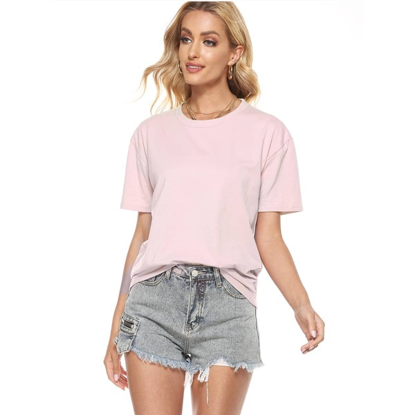 

Solid Round Neck Tee, Baby pink