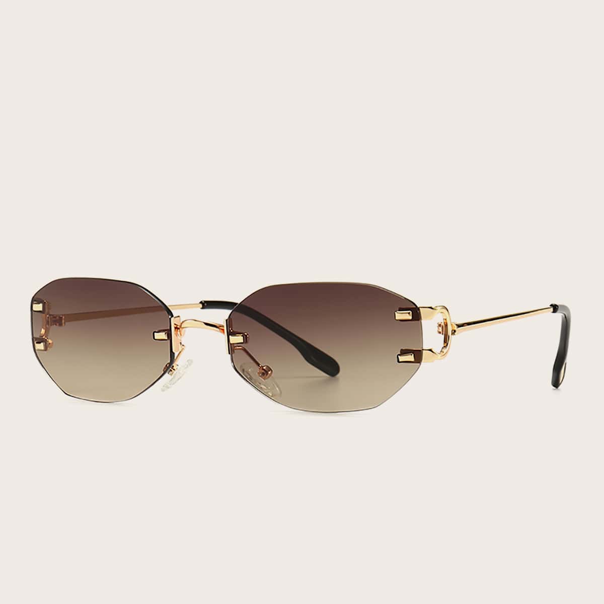 

Geometric Design Rimless Sunglasses, Brown