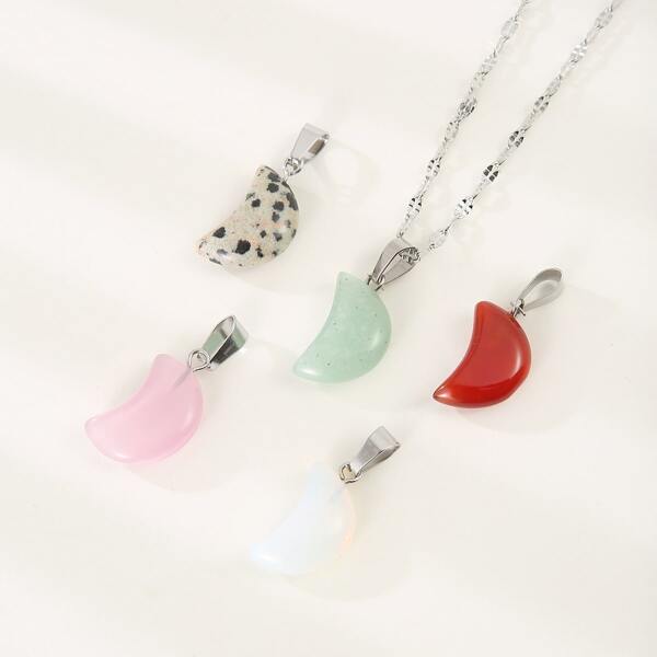 

1pc Anklet & 4pcs Random Stone Pendant, Multicolor