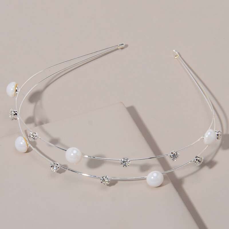 

Rhinestone & Faux Pearl Decor Headband, Silver