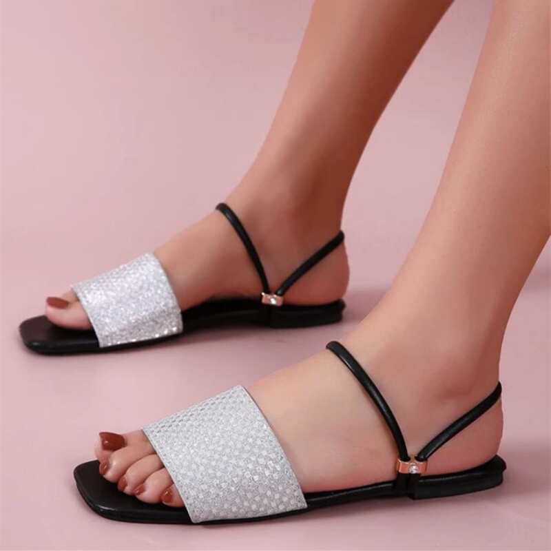 

Glitter Band Slide Sandals, Silver