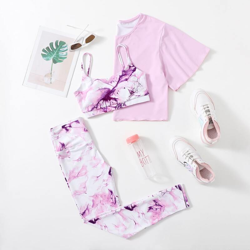 

3pack Graphic Print Sports Set With Tee, Multicolor