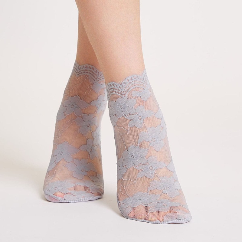 

1pair Floral Lace Ankle Socks, Grey