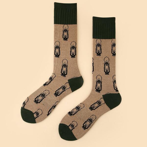 

Men Gas Lamp Print Crew Socks, Multicolor