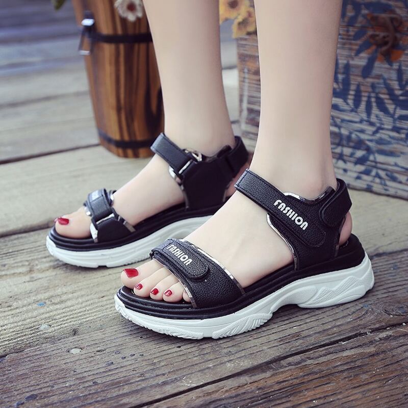 

Letter Velcro Strap Sport Sandals, Black