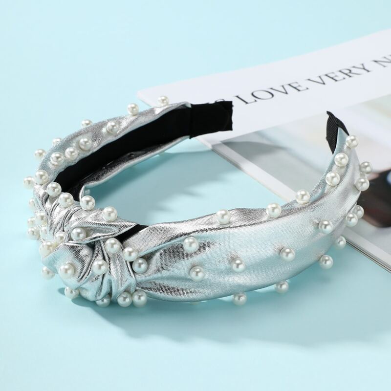 

Faux Pearl Decor Knot Design Headband, Silver