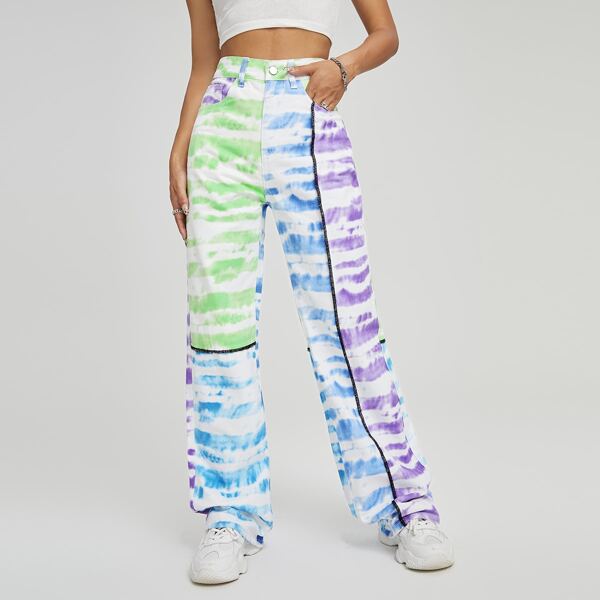 

Tie Dye Wide Leg Jeans, Multicolor