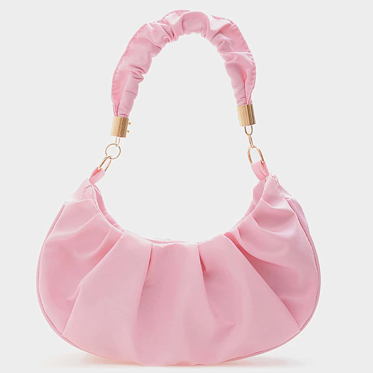 

Solid Ruched Baguette Bag, Baby pink