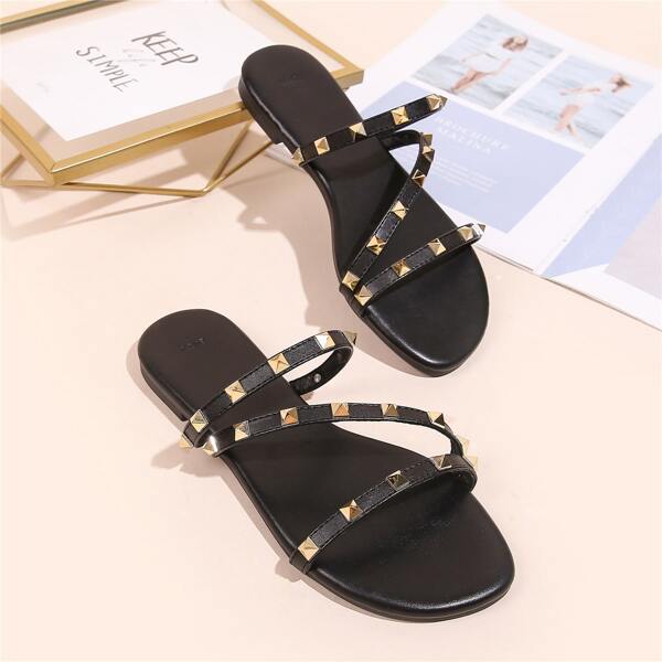 

Studded Decor Slide Sandals, Black