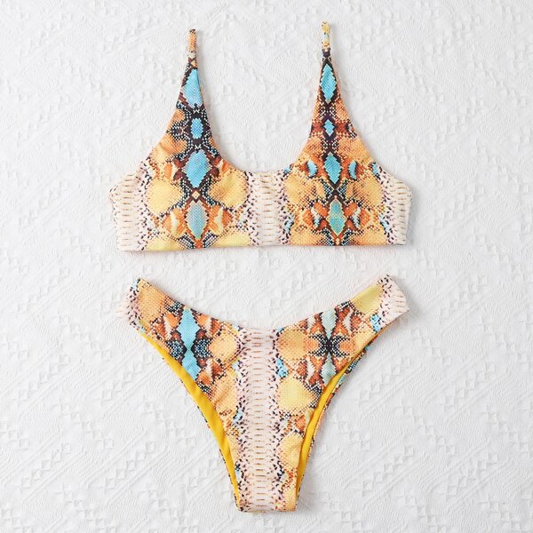 

Snakeskin Print Bikini Swimsuit, Multicolor