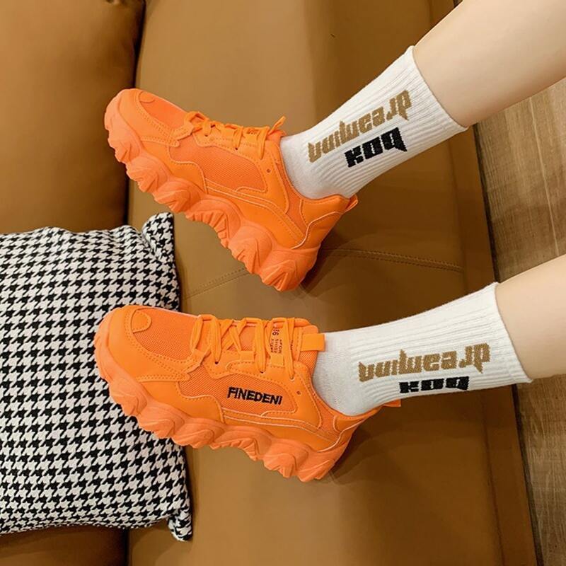 

Letter Lace-up Mesh Chunky Sneakers, Orange