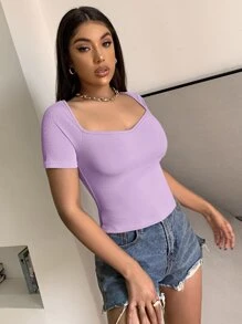 SHEIN Unity Sweetheart Neck Rib-knit Tee