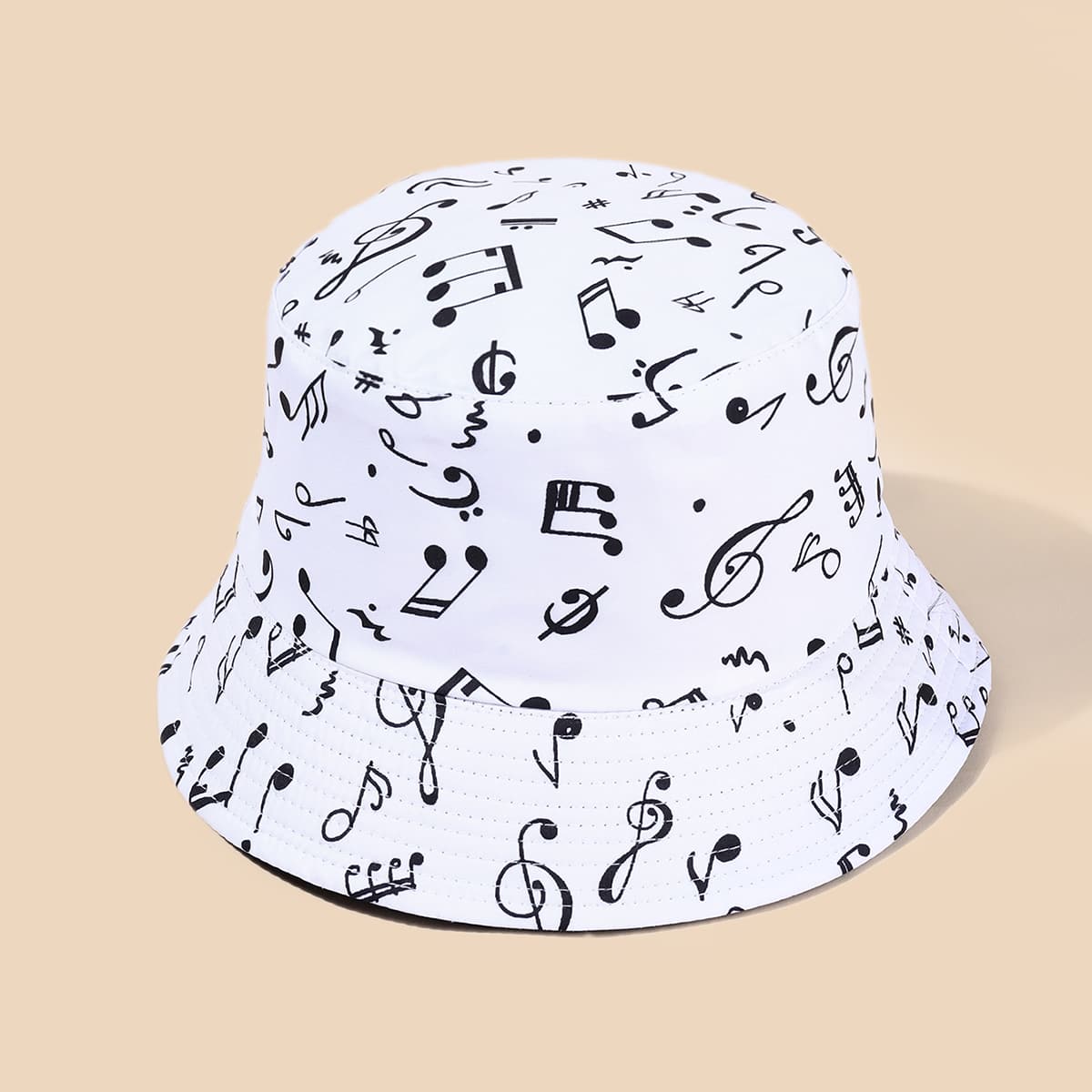 

Music Note Reversible Bucket Hat, White