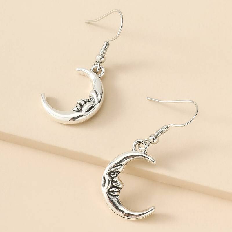 

Moon Drop Earrings, Antique silver