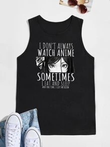 Manfinity Men Slogan And Figure Print Tank Top