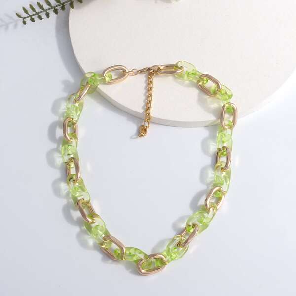 

Color Block Chain Necklace, Green