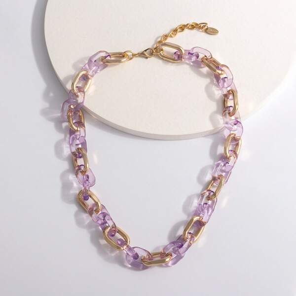 

Color Block Chain Necklace, Mauve purple