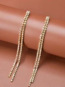 1對時尚鑲鑽流蘇耳環,女性日常簡潔配飾 - 金黃色 - 查看 12