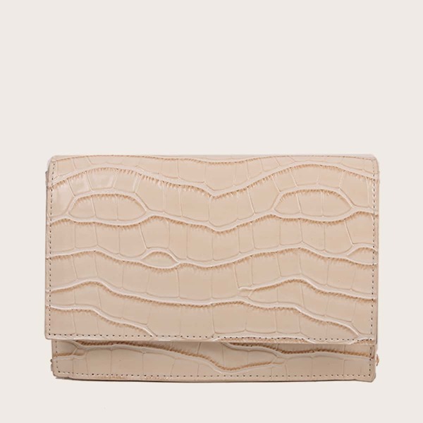 

Croc Embossed Chain Crossbody Bag, Beige