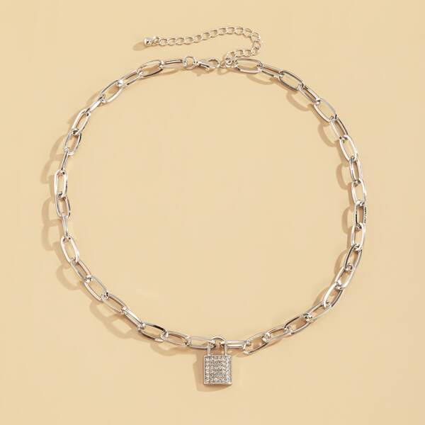 

Lock Charm Necklace, Silver