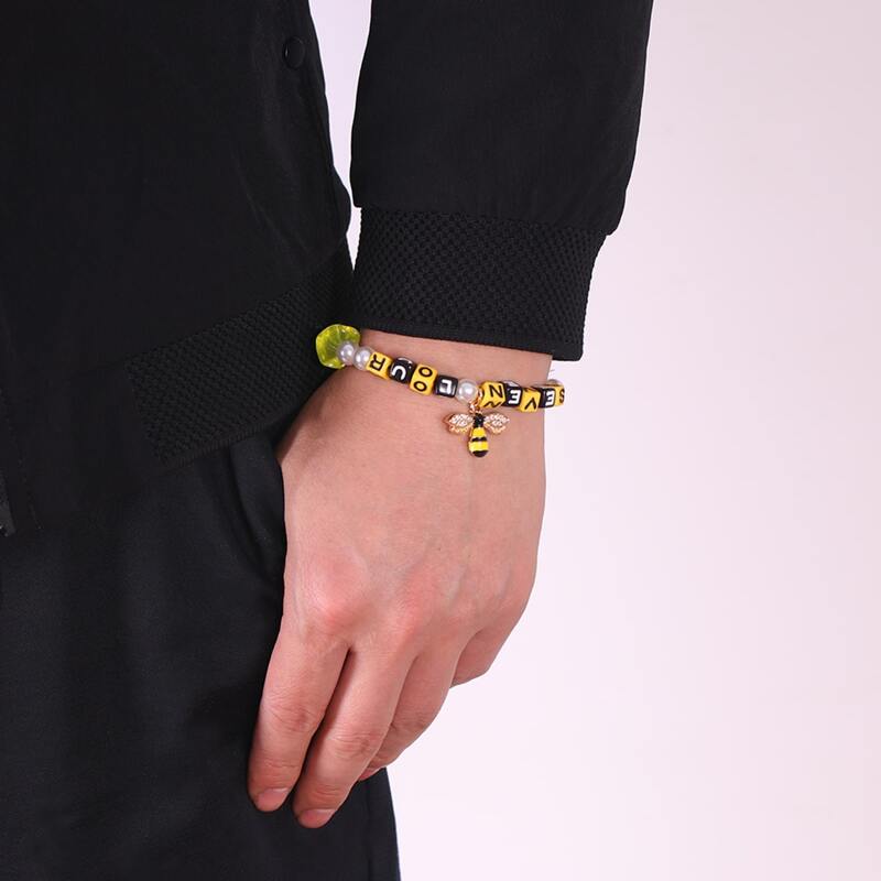 

Guys Bee Charm Letter Beaded Bracelet, Yellow