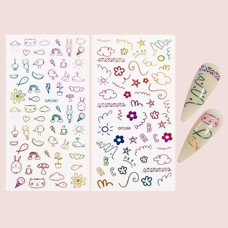 

2sheets Cartoon Graphic Nail Art Sticker, Multicolor