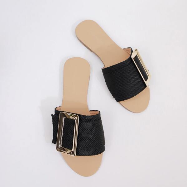 

Buckle Decor Slide Sandals, Black