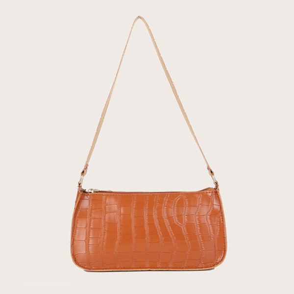 

Minimalist Croc Embossed Shoulder Bag, Brown