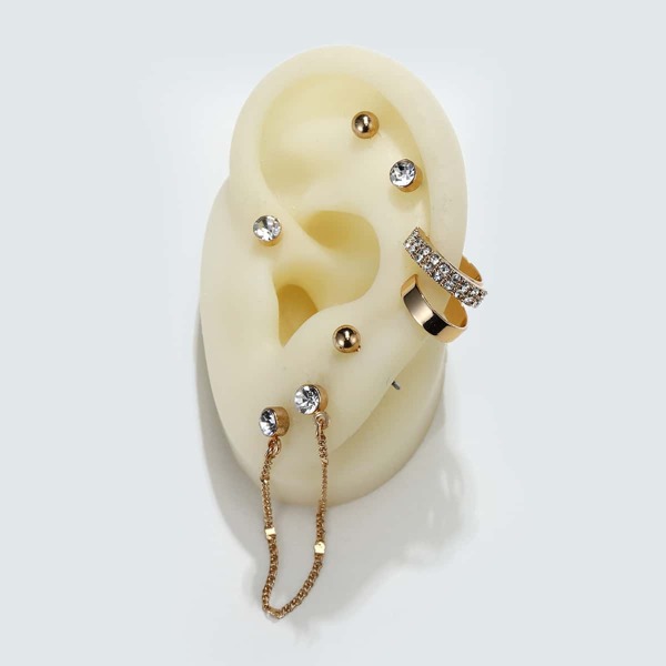 

7pcs Rhinestone Detail Earrings, Gold