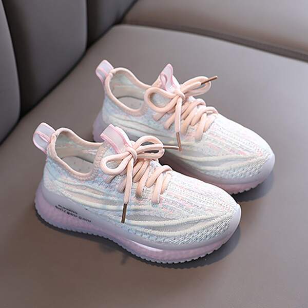 

Girls Lace Up Decor Knit Sneakers, Pink